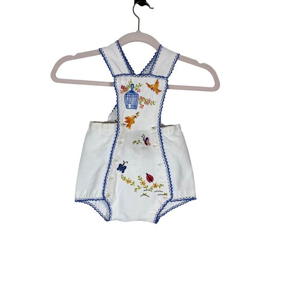 Handmade Other - Vintage Handmade Baby Sunsuit White Floral Retro 70s Ladybug Cottagecore